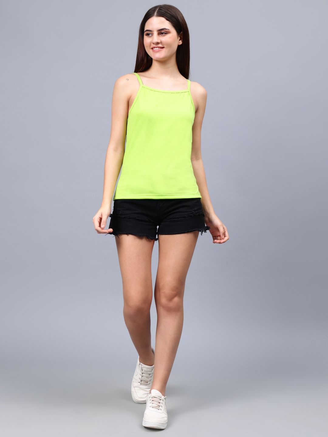 

ENTELLUS Solid Longline Cotton Styled Back Top, Green