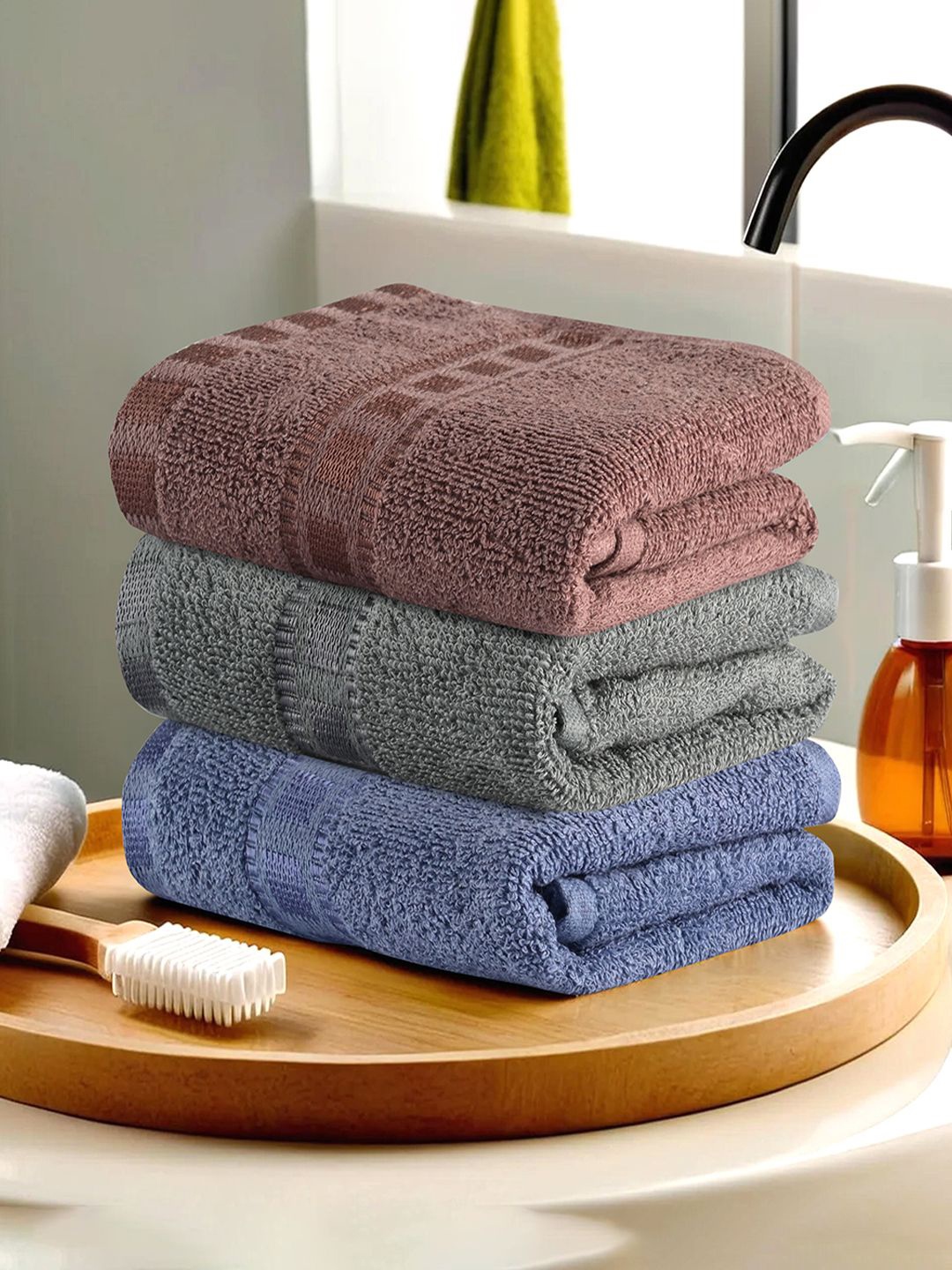 

Kuber Industries Brown & Grey 3 Pieces Cotton Highly Absorbent 225 GSM Face Towels