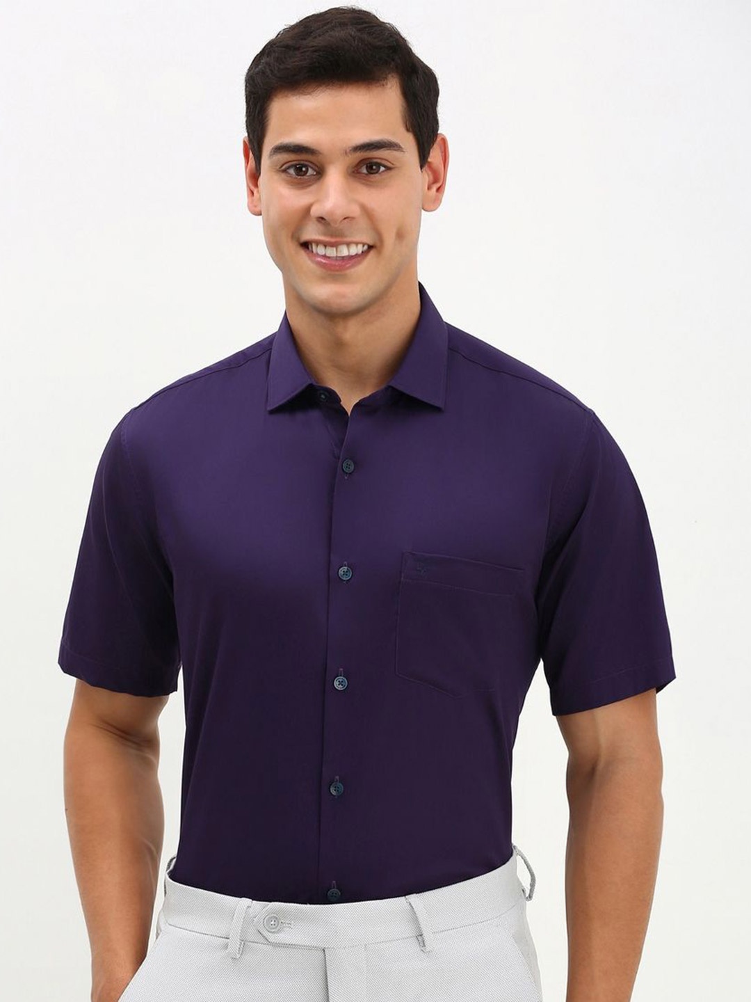 

Allen Solly Men Spread Collar Solid Cotton Slim Fit Formal Shirt, Purple