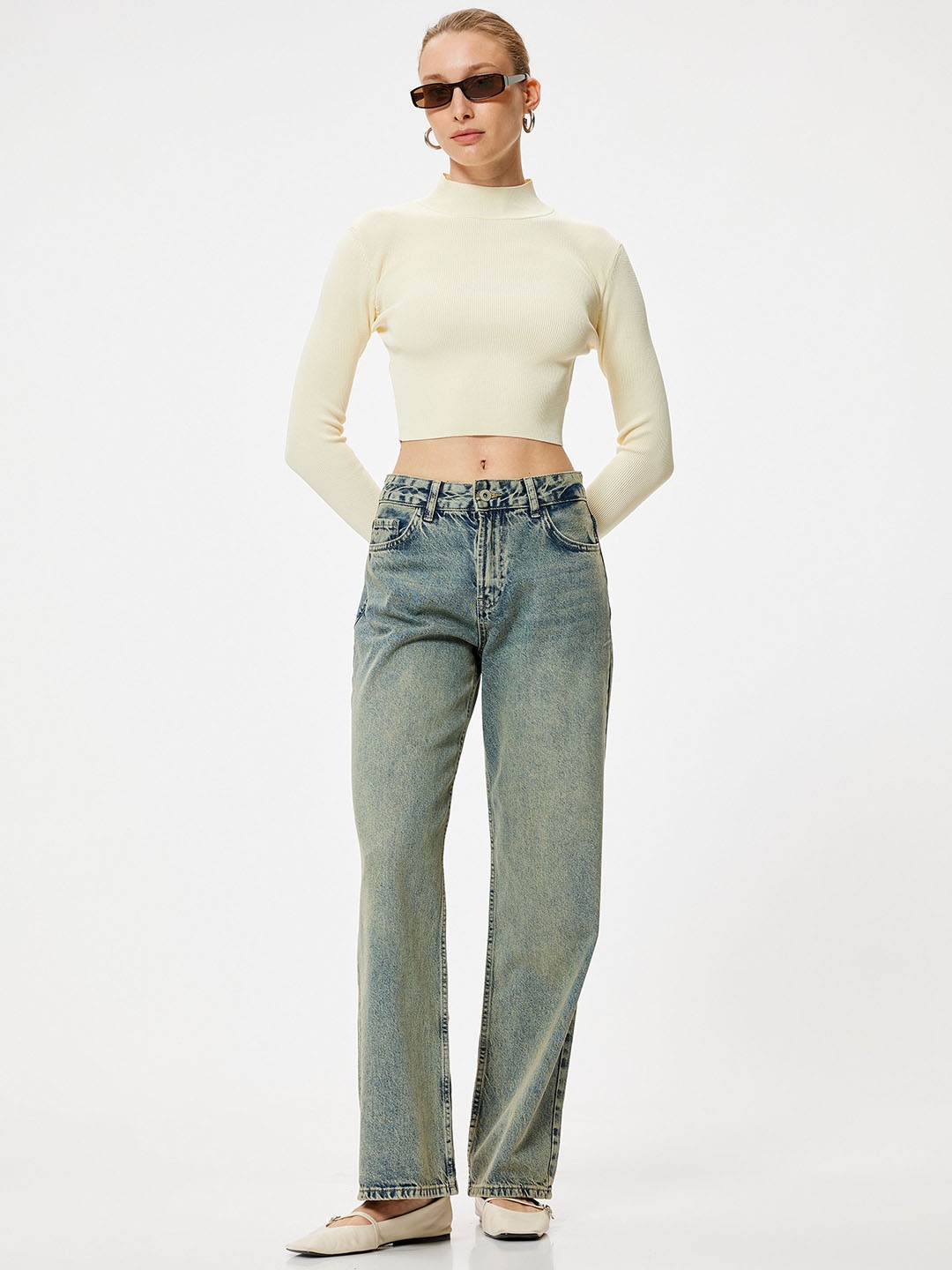

Koton Women Straight Fit High-Rise Jeans, Green
