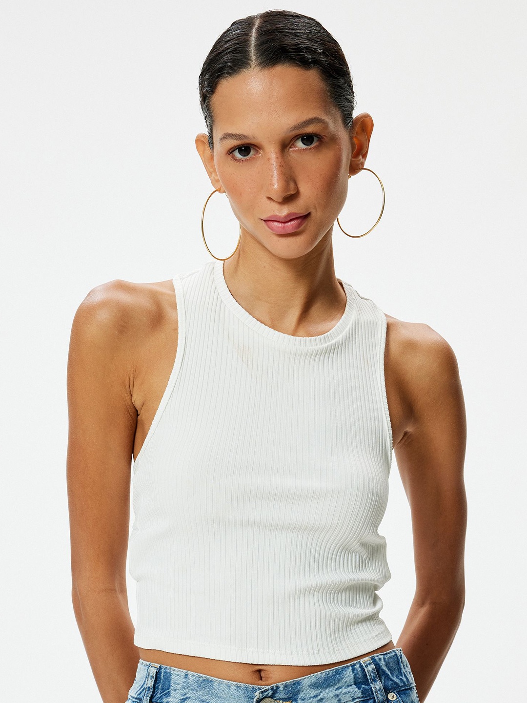 

Koton Women Solid Round Neck Polyester Top, White