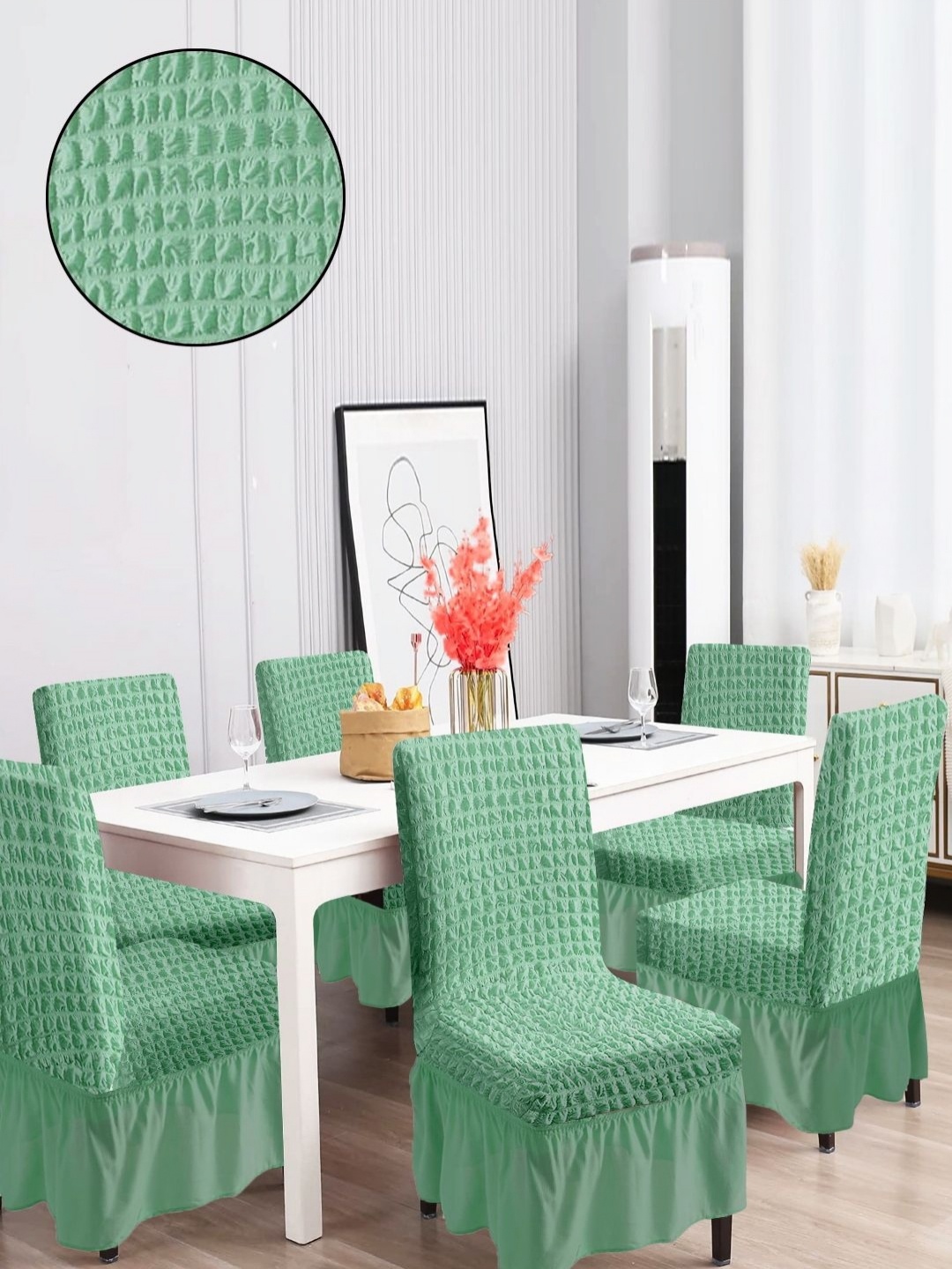 

Cortina 6-Pcs Sea Green Textured Stretchable Chair Covers