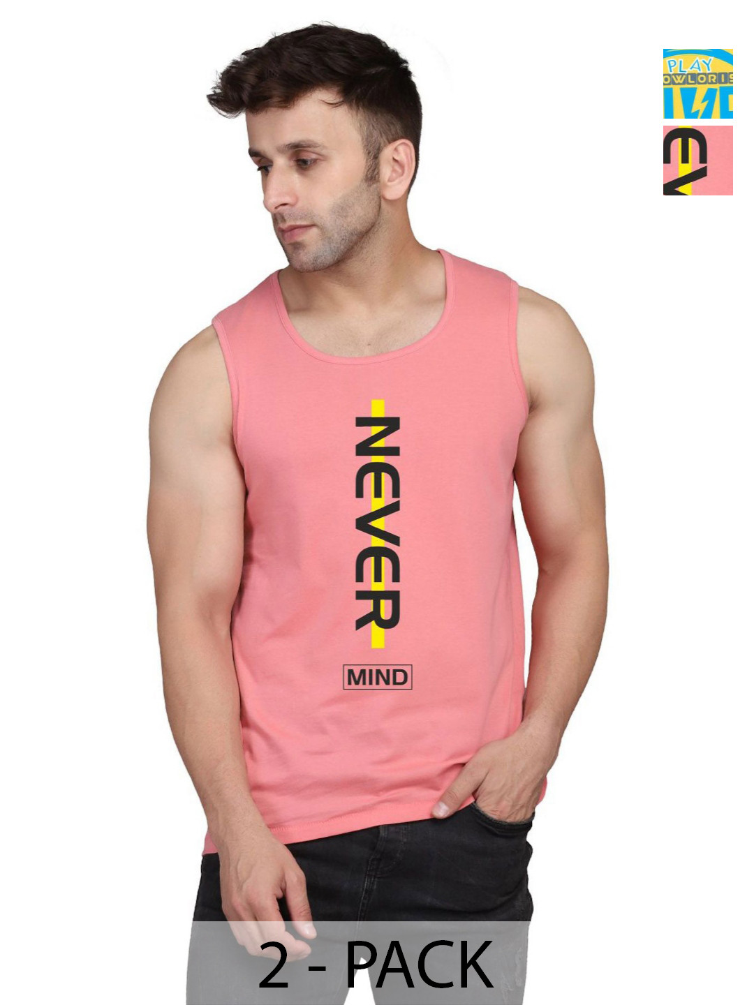

SLOWLORIS Men Pack Of 2 Typography Printed Round Neck Cotton Slim Fit T-shirts, Yellow