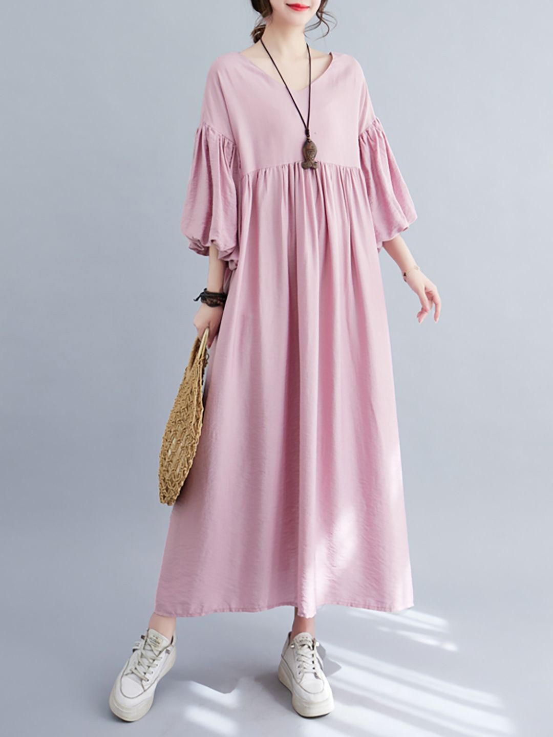 

JC Mode Flared Sleeve Fit & Flare Maxi Dress, Pink