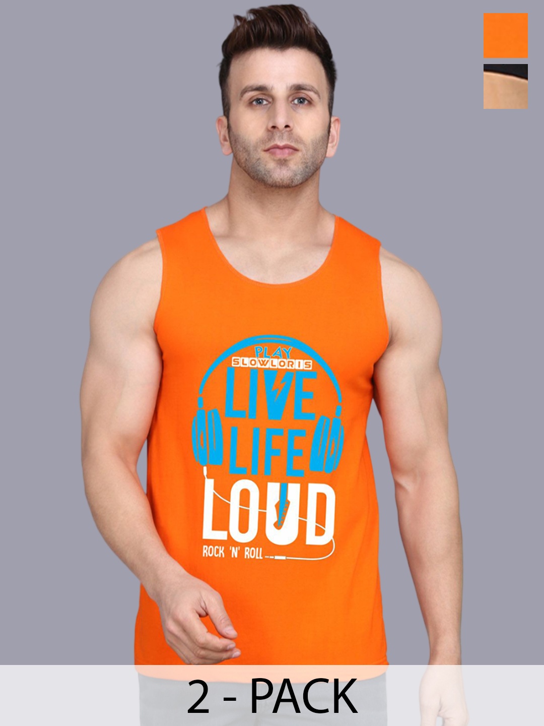 

SLOWLORIS Pack Of 2 Printed Gym Vests, Orange