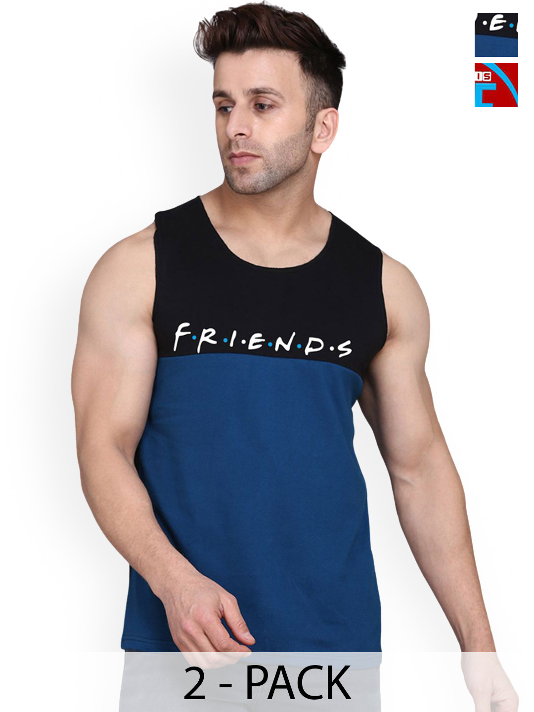 

SLOWLORIS Men Pack Of 2 Printed Gym Vests, Red