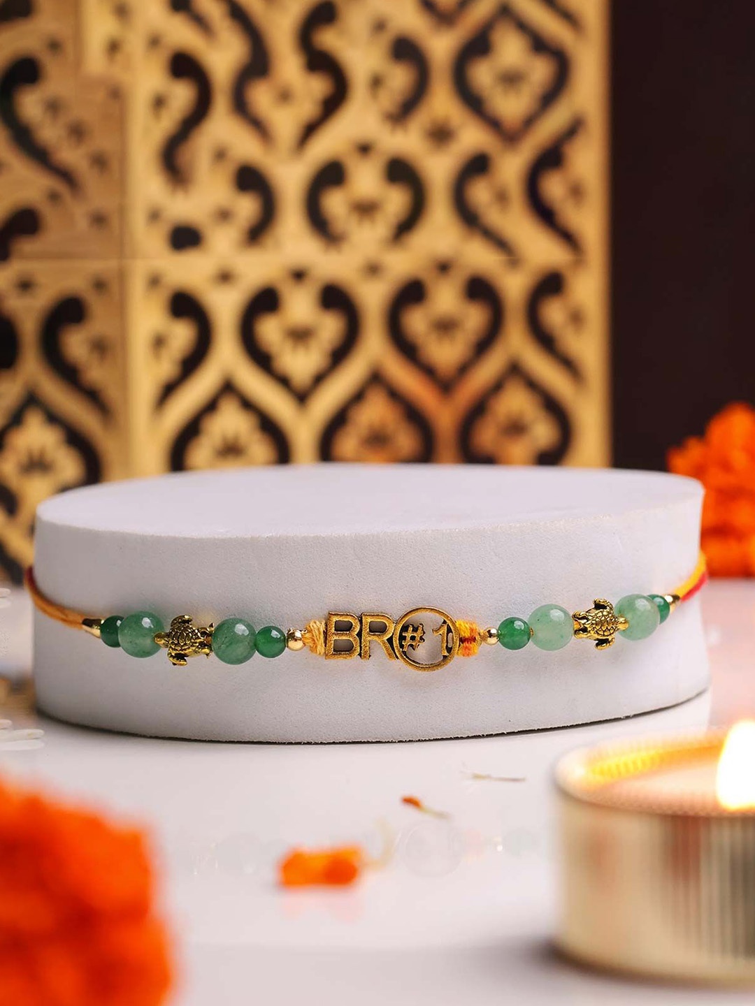 

Shubhanjali Bro Good Luck Thread Rakhi With Roli Chawal, Green