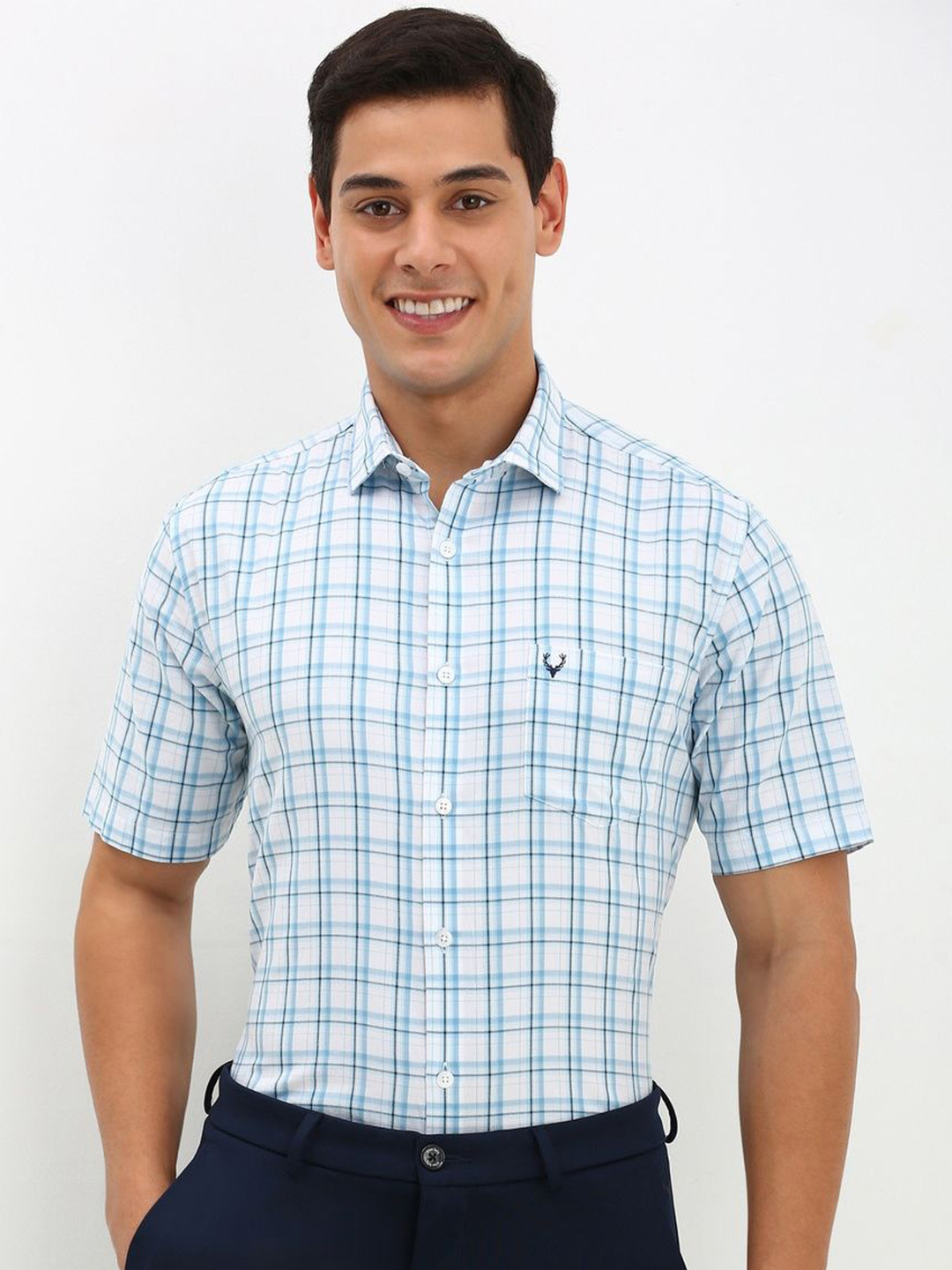 

Allen Solly Men Spread Collar Tartan Checked Cotton Slim Fit Formal Shirt, White