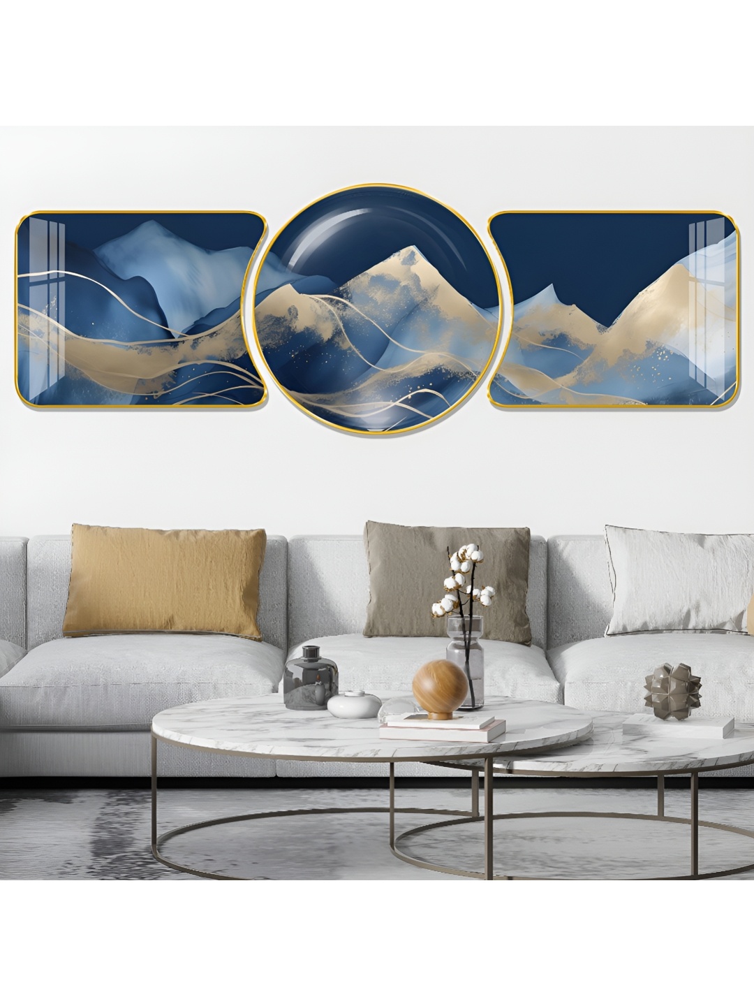 

Aura Blue & Gold-Toned 1 Piece Wood Abstract Wall Paintings