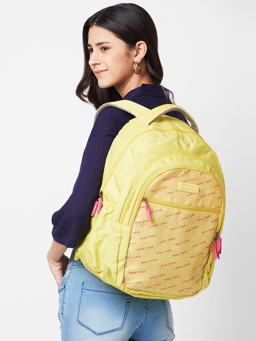 

Caprese Women Typography Backpack, Yellow