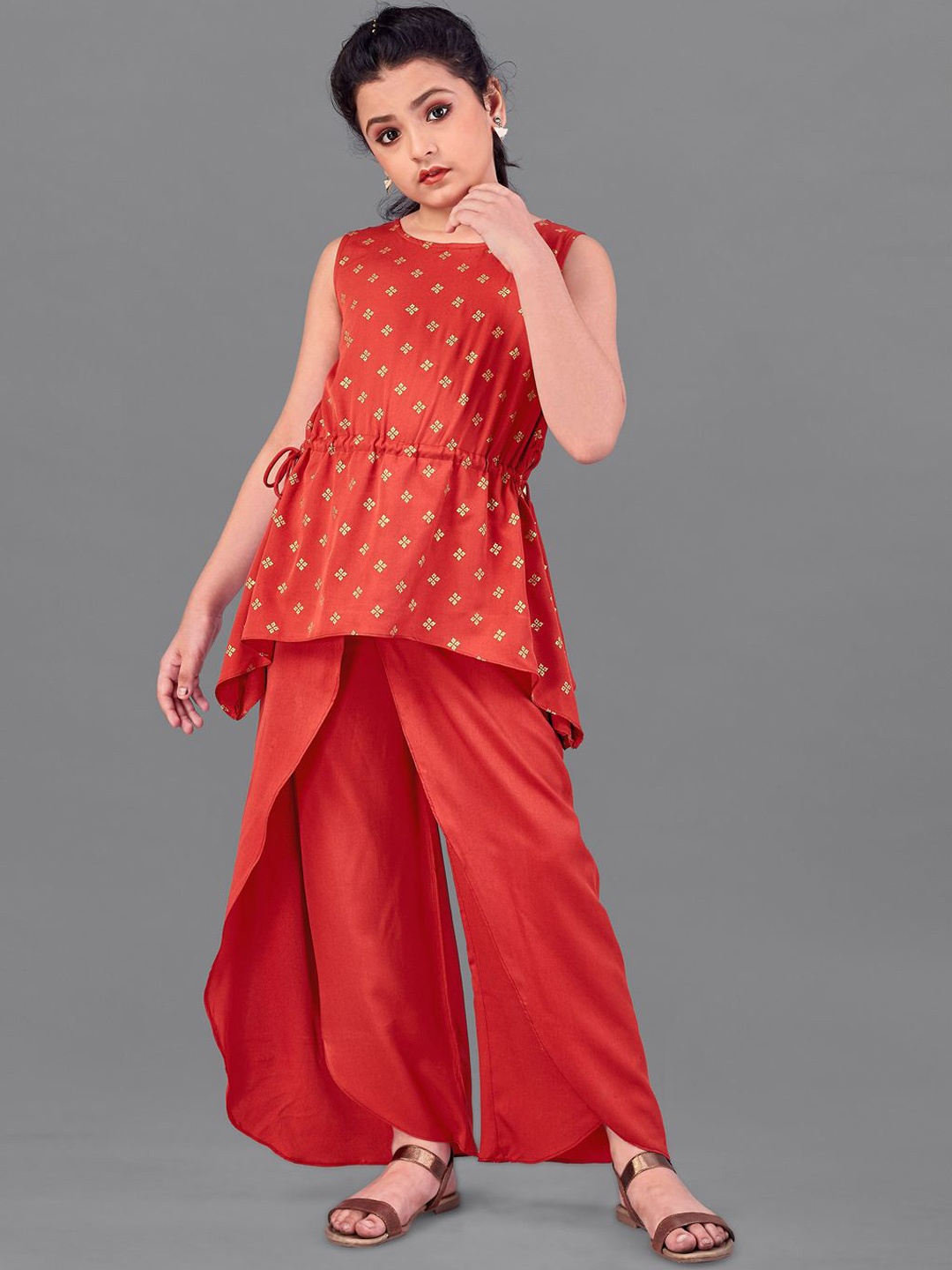 

BAESD Girls Ethnic Motifs Printed Regular Kurta With Layer Trousers, Rust