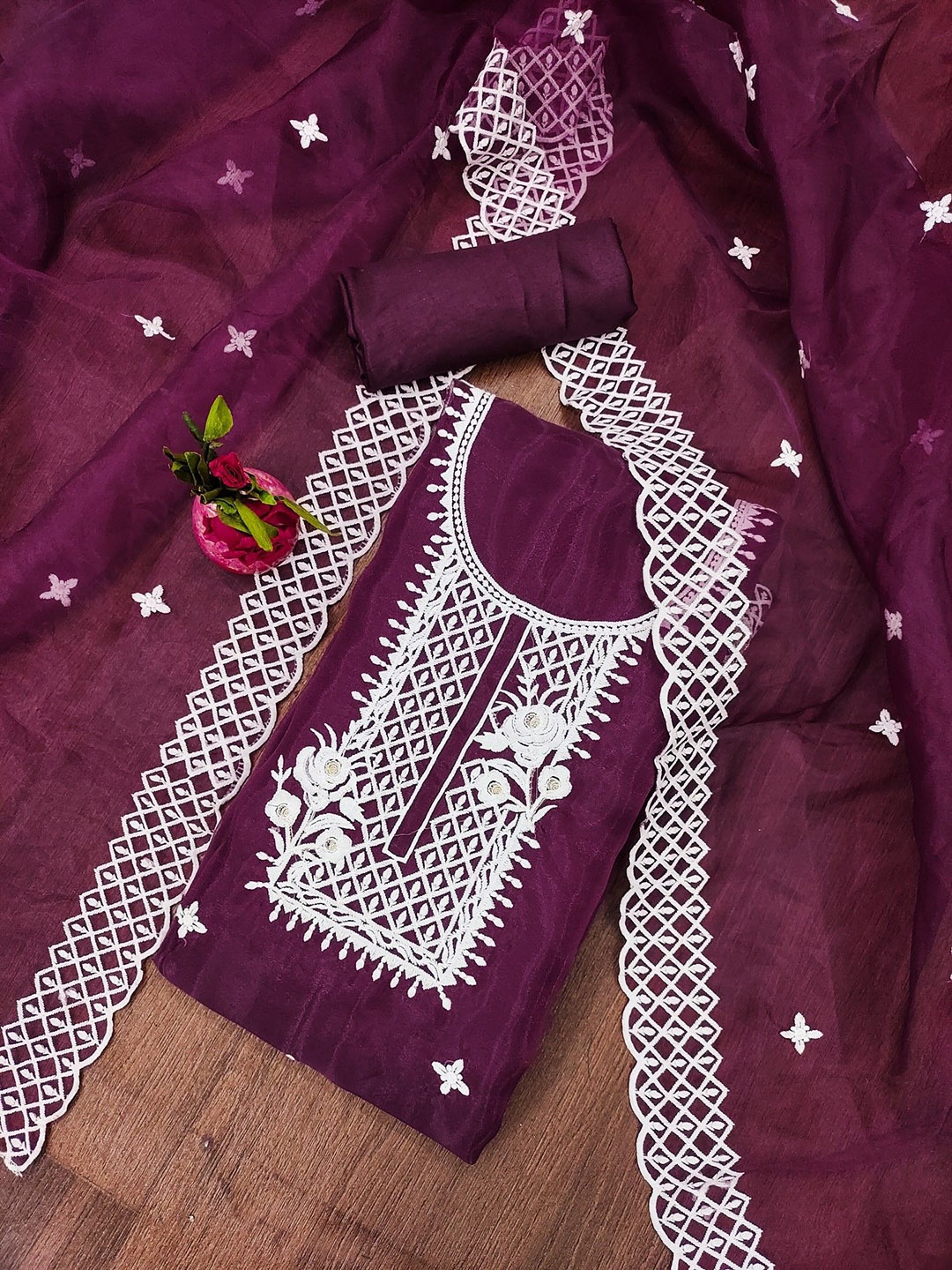 

LeeliPeeri Designer Floral Embroidered Unstitched Dress Material, Purple