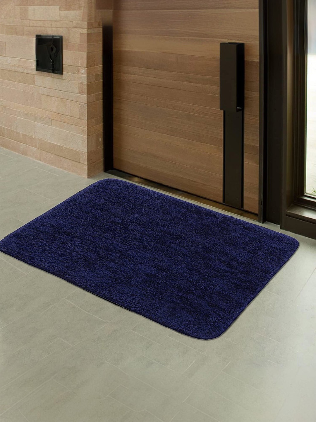 

Kuber Industries Blue & Black 10 Pieces Textured Microfiber Doormats