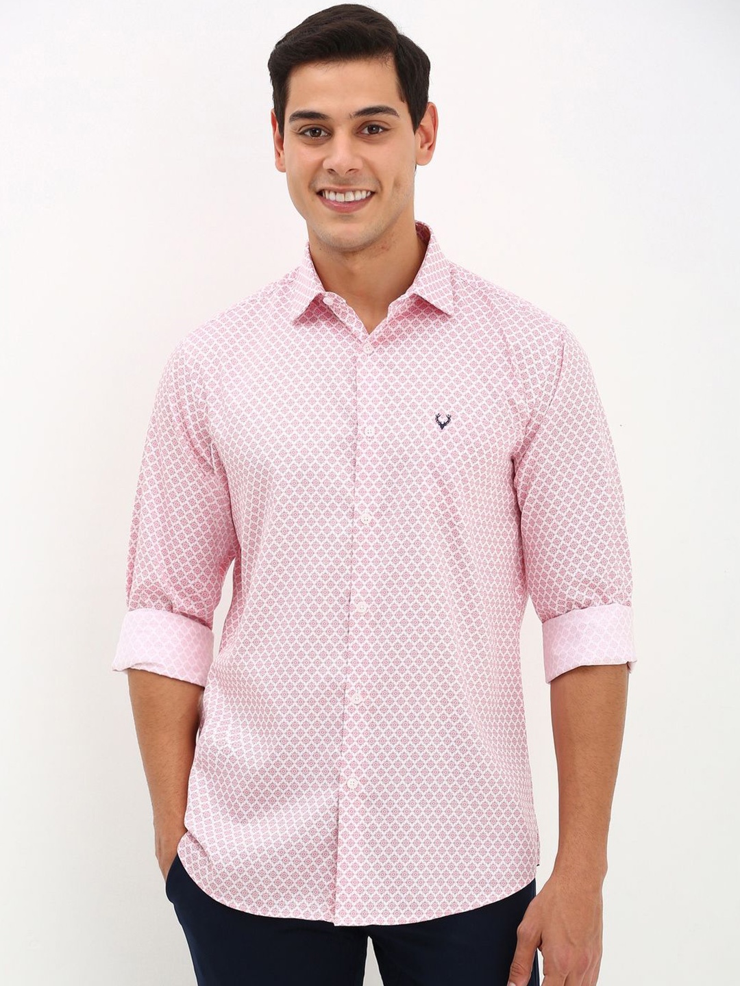 

Allen Solly Men Slim Fit Abstract Printed Casual Pure Cotton Shirt, Pink