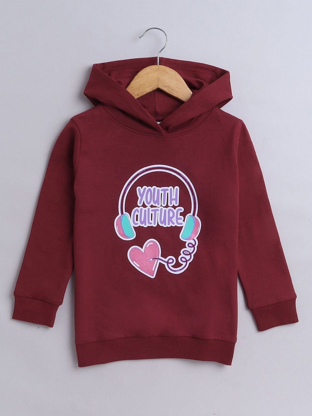 

BUMZEE Girls Printed Hooded Sweatshirt, Red