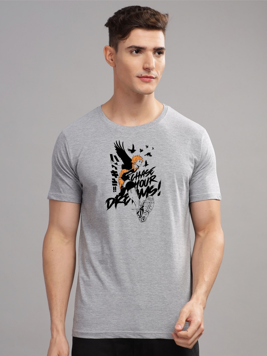 

ADRO Men Typography Printed Applique T-shirt, Grey