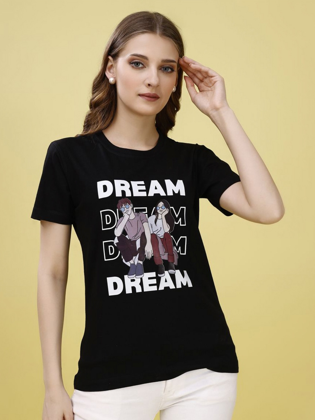 

BOTGO Women Printed Extended Sleeves Cut Outs T-shirt, Black