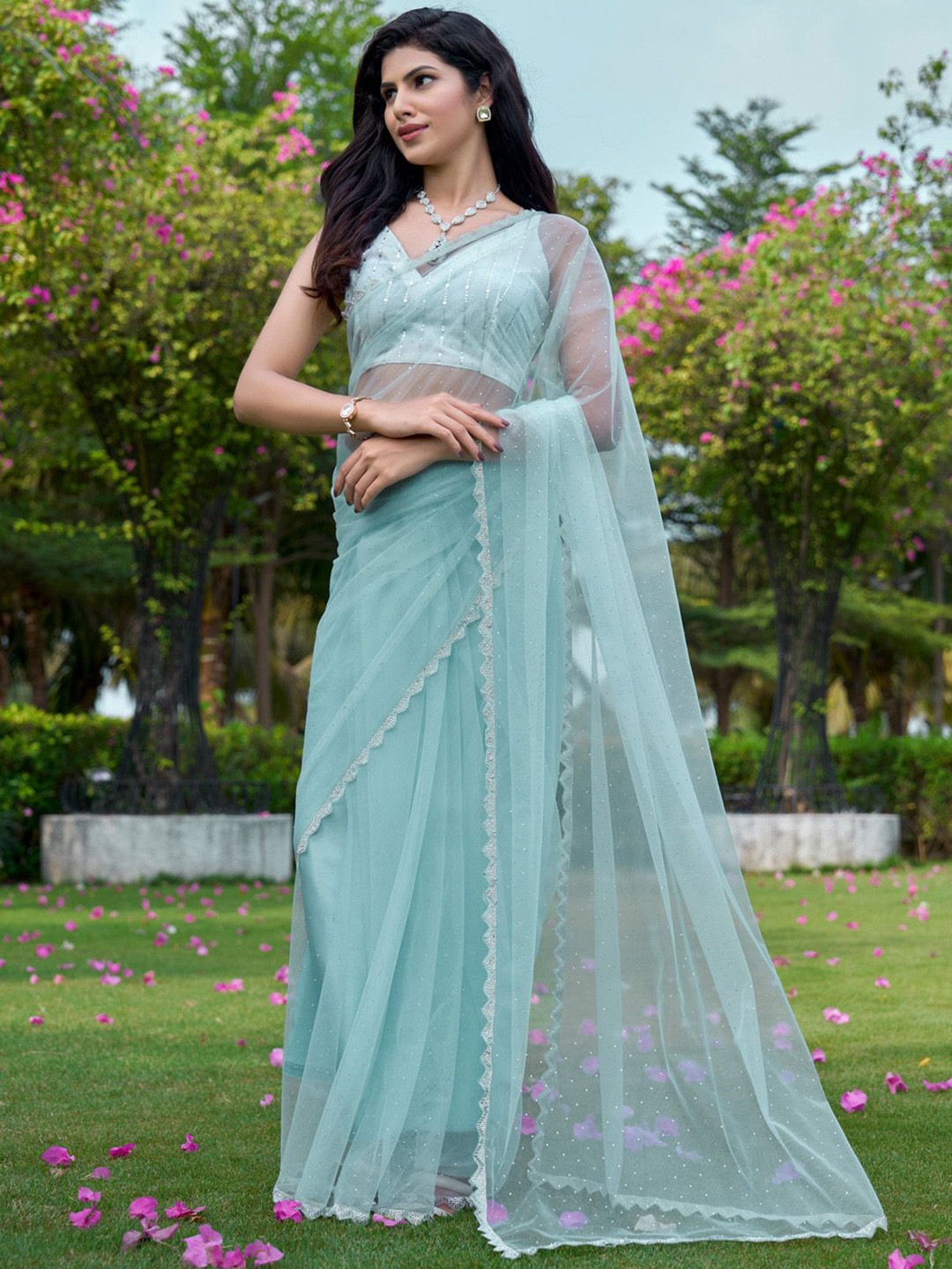 

Saree mall Embellished Beads and Stones Saree, Blue
