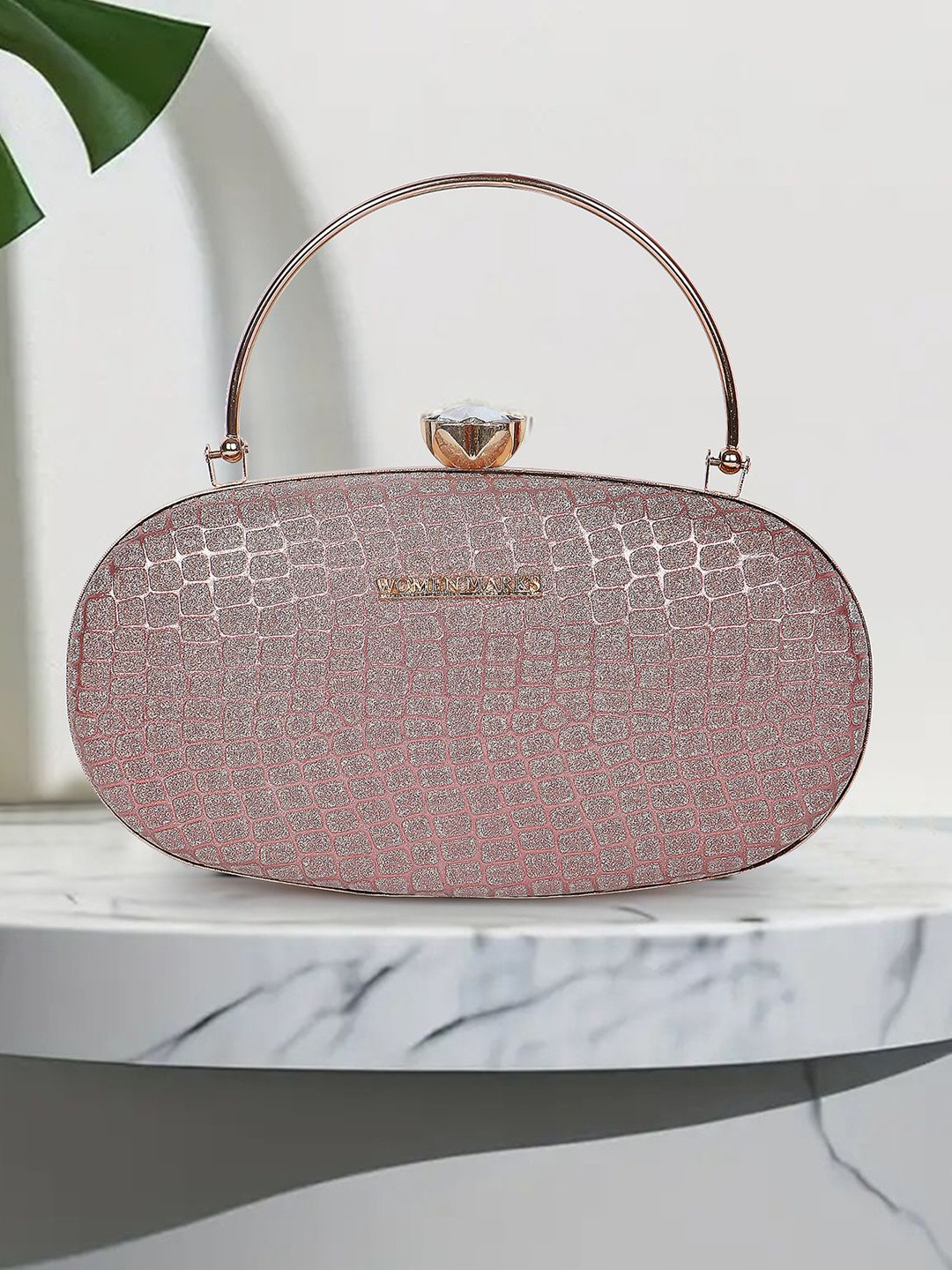 

WOMEN MARKS Textured Box Clutch, Peach