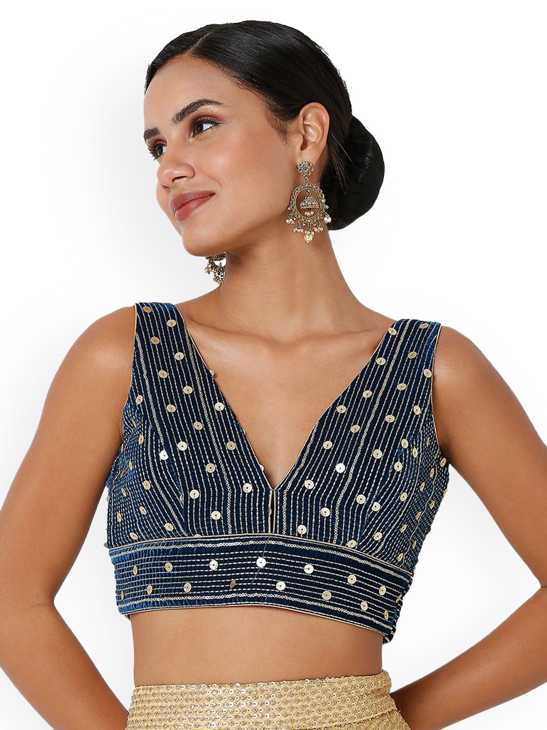 

Mmore Women Embroidered Sleeveless Saree Blouse, Blue