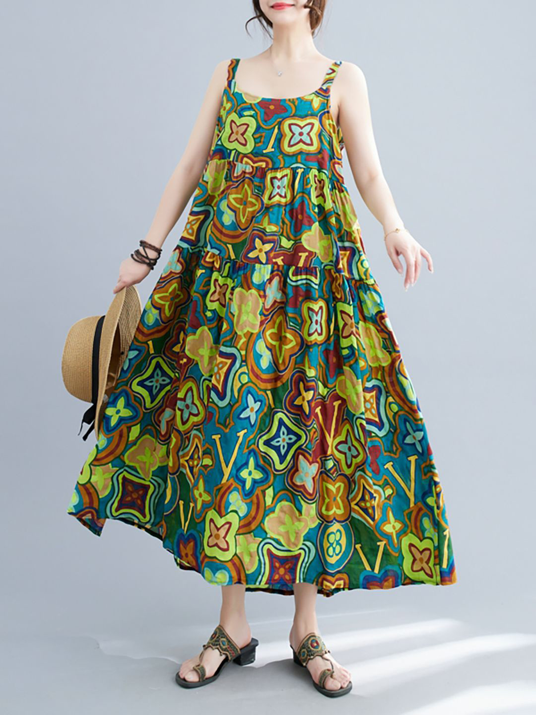 

JC Mode Floral Printed A-Line Midi Dress, Green