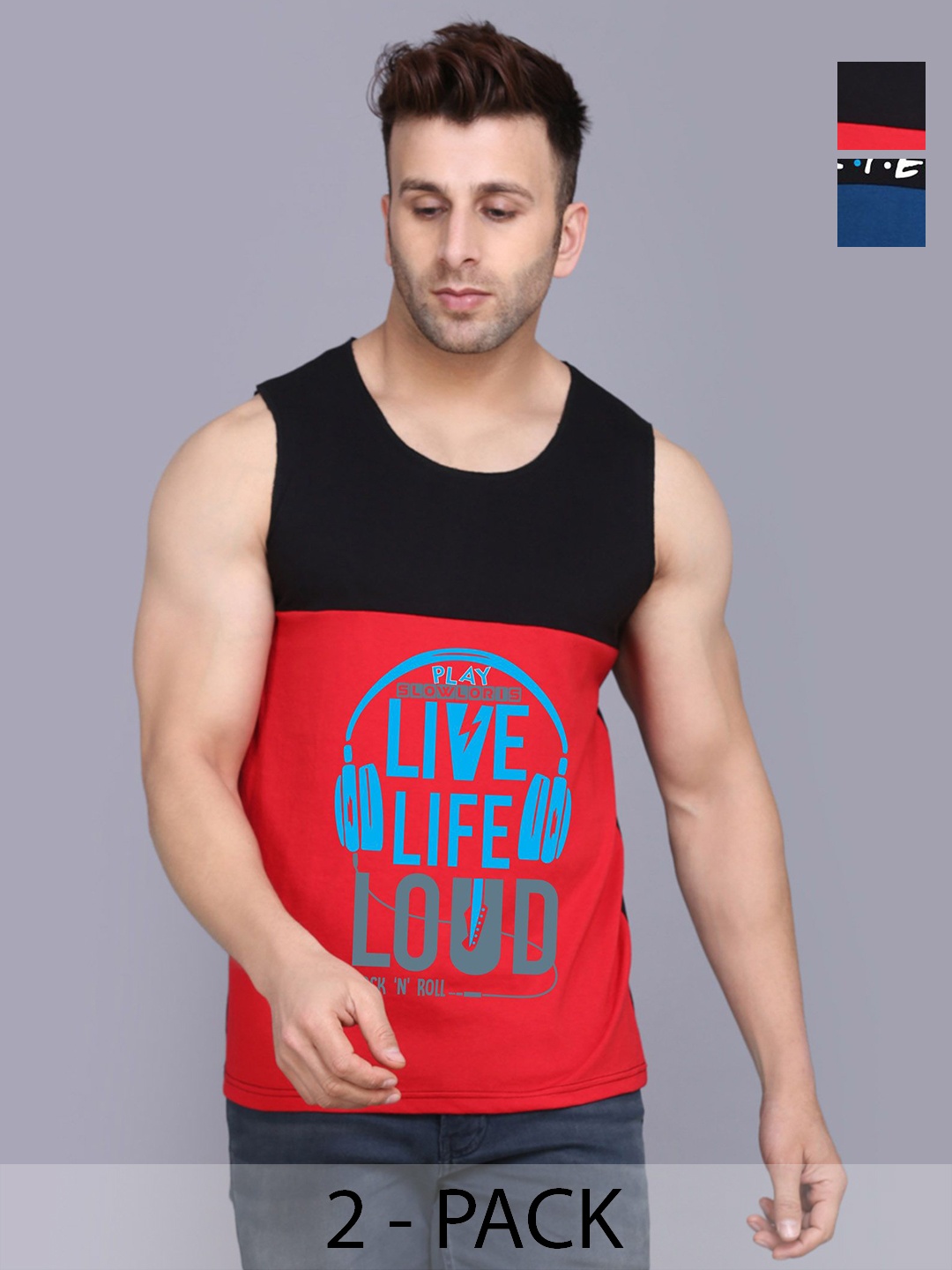 

SLOWLORIS Men Pack Of 2 Typography Printed Round Neck Cotton Slim Fit T-shirts, Black