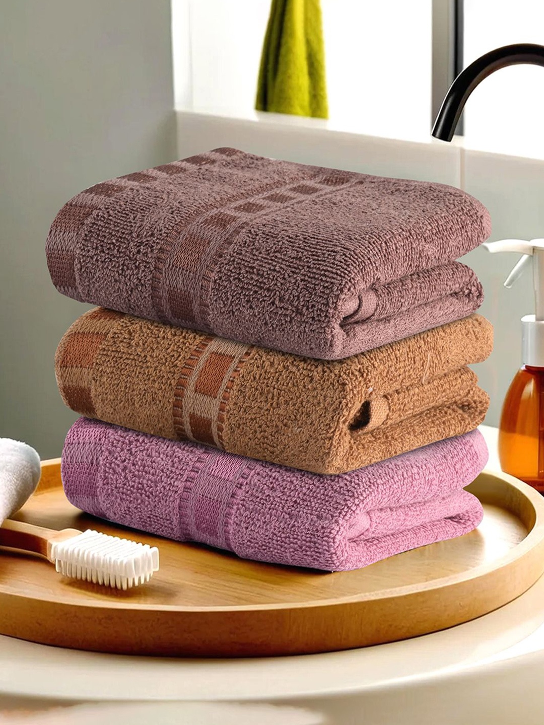 

Kuber Industries Brown & Pink 3 Pieces Highly Absorbent 225 GSM Face Towel