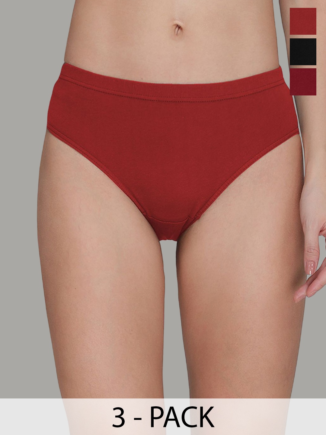 

AMUL COMFY Pack of 3 Mid-Rise Hipster Panty Briefs, Maroon
