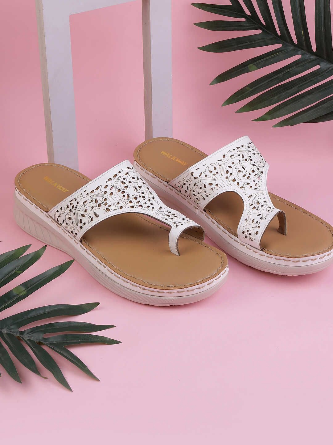 

WALKWAY by Metro Women One Toe Flats with Laser Cuts, White