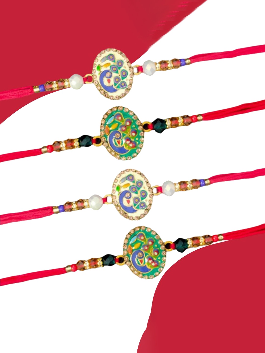 

PUFFSMART Set Of 4 Beaded Thread Rakhi, Pink