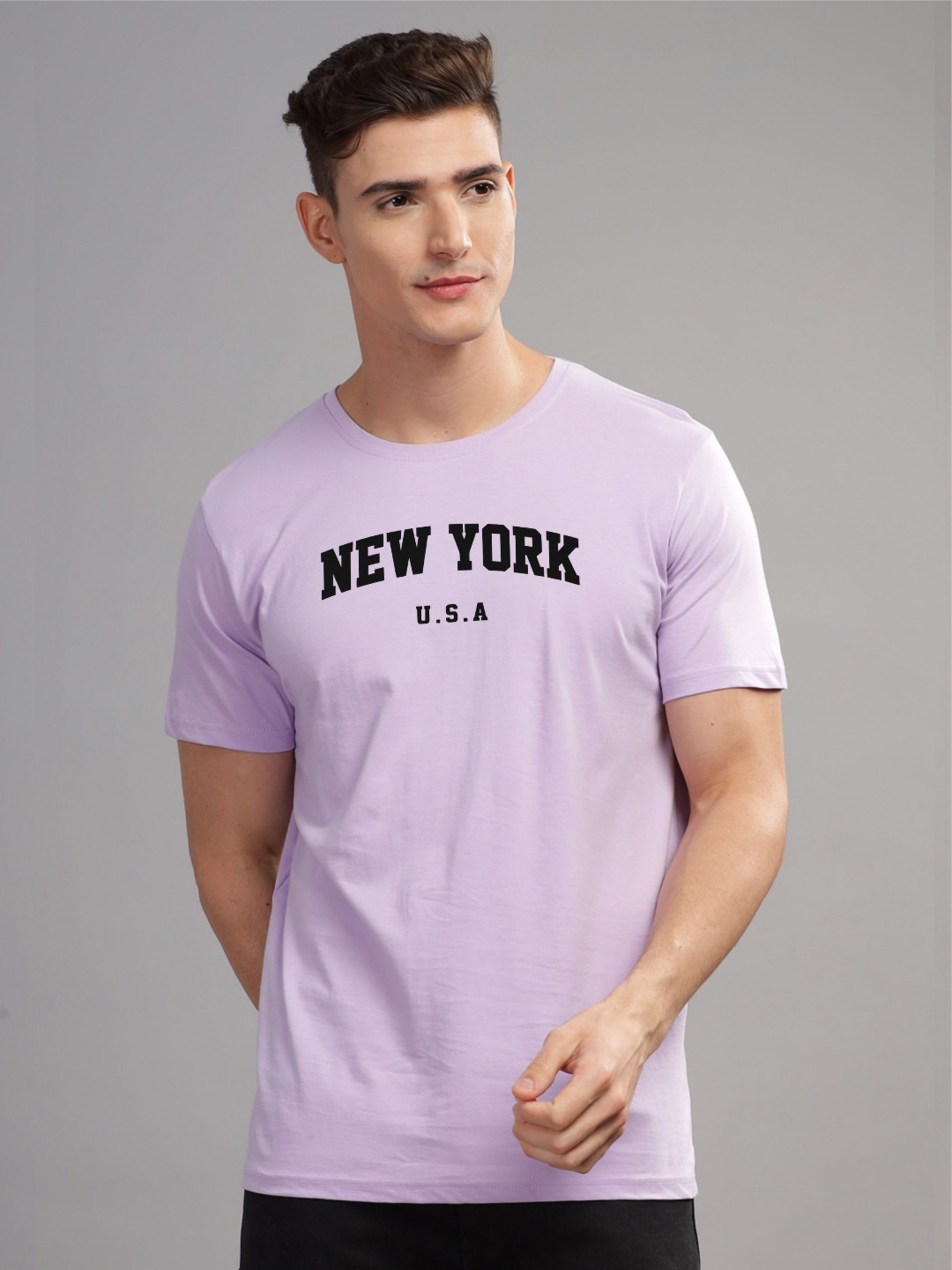 

ADRO Men Typography Printed Raw Edge T-shirt, Purple