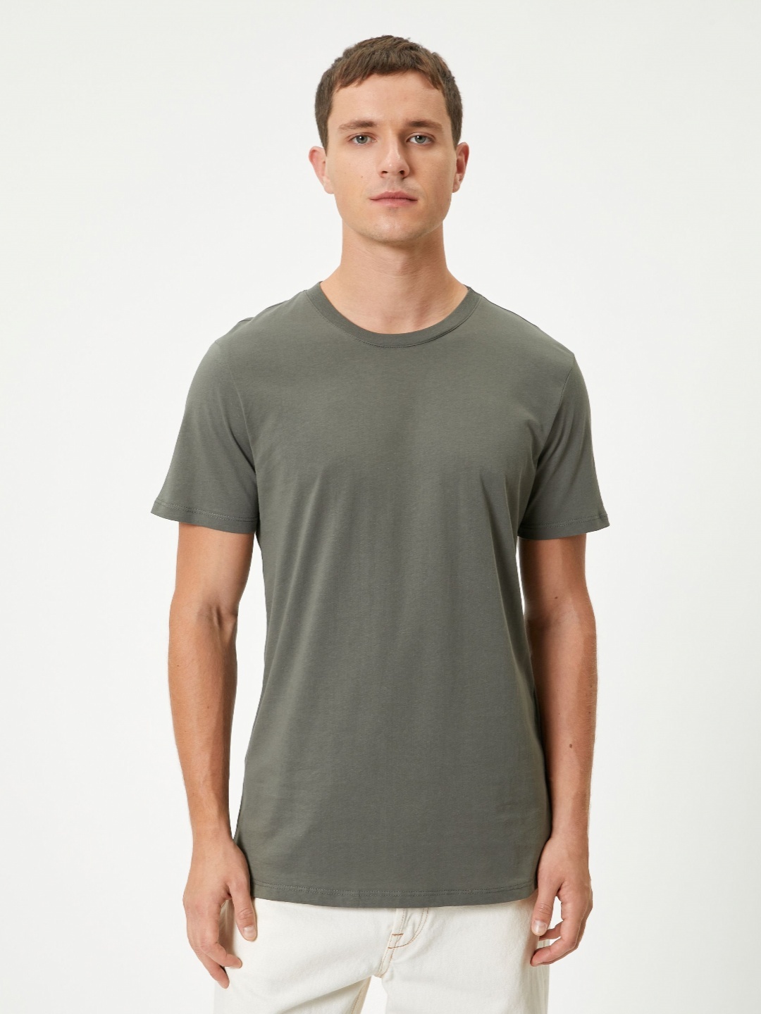

Koton Men Drop-Shoulder Sleeves Pockets Slim Fit T-shirt, Khaki