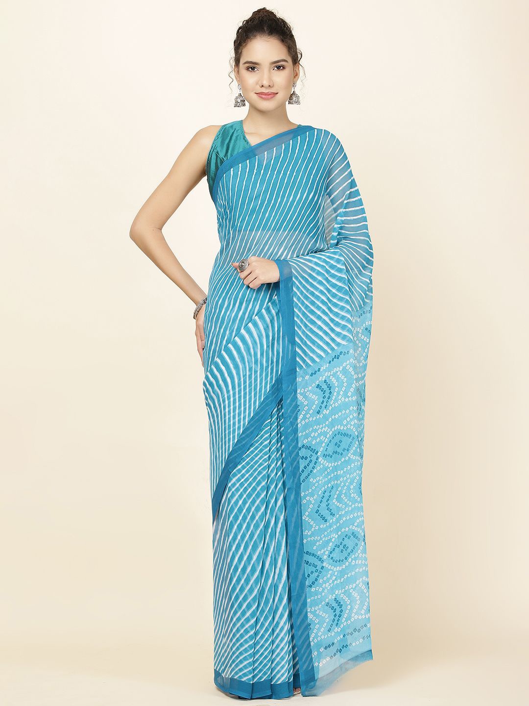 

Meena Bazaar Bandhani Poly Georgette Saree, Blue