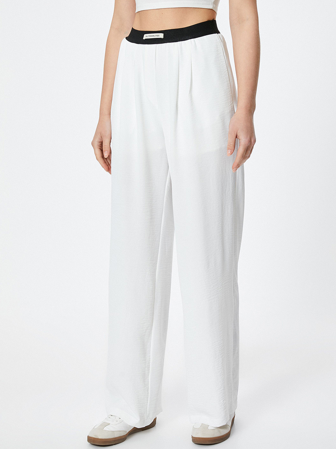 

Koton Women High-Rise Pleated Trousers, Off white
