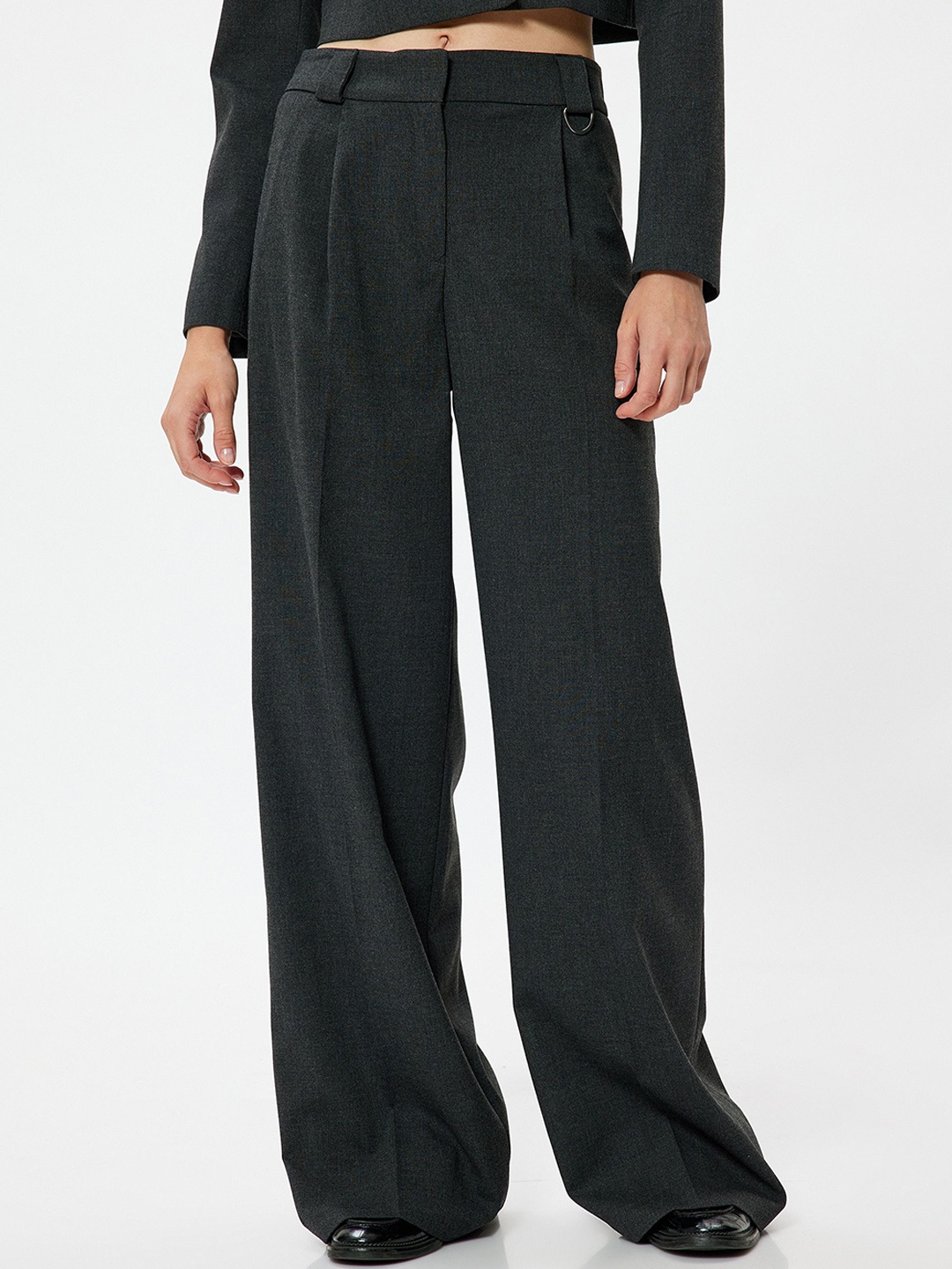 

Koton Women High-Rise Wide Leg Trousers, Grey melange