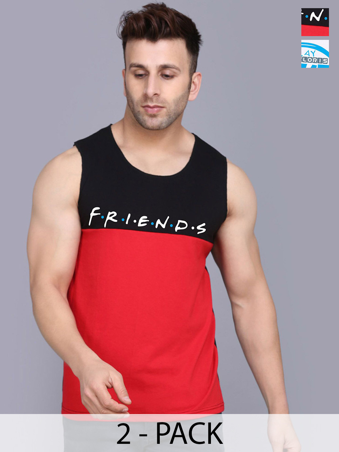 

SLOWLORIS Pack Of 2 Men Printed Gym Vests, White