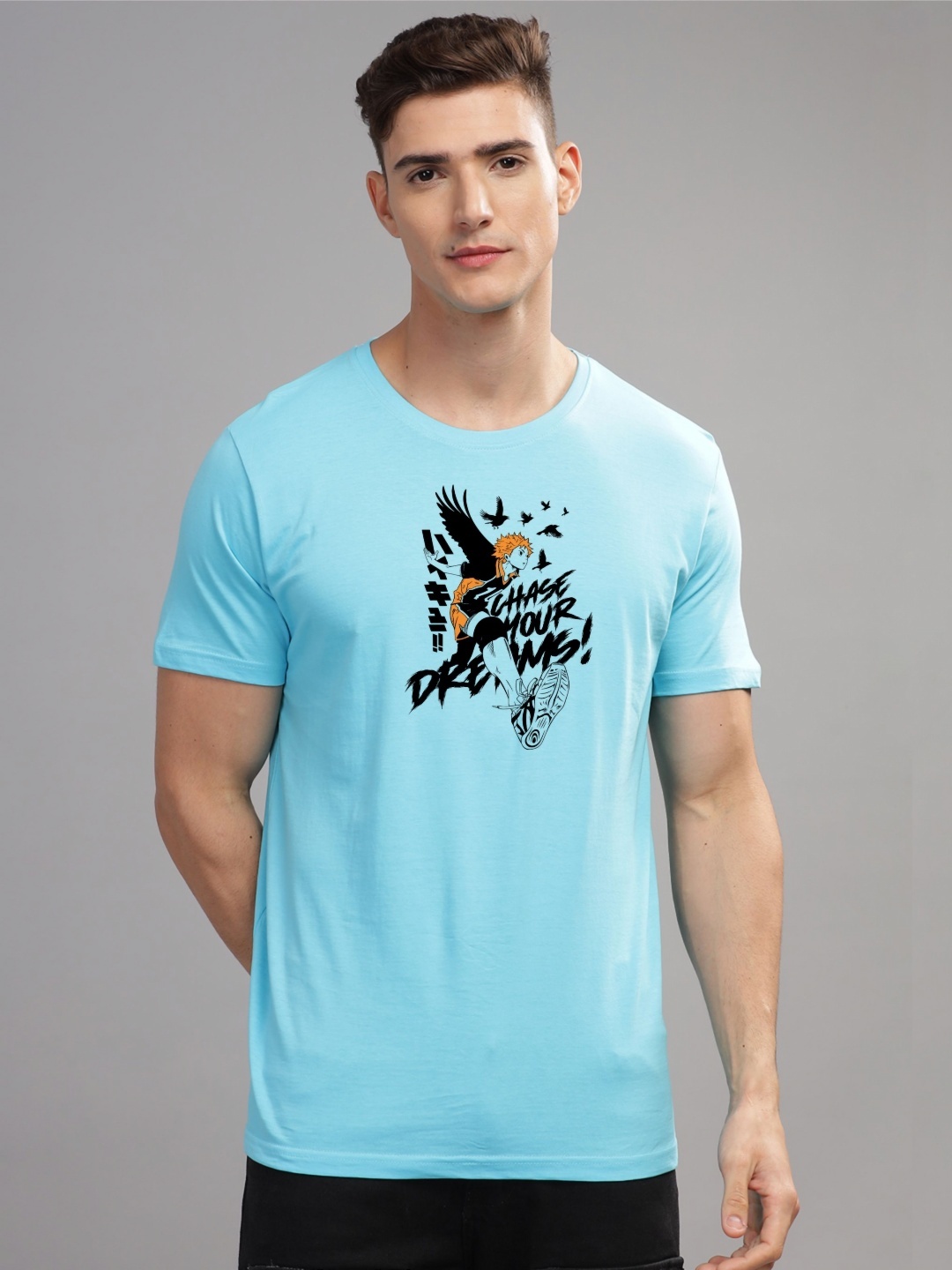 

ADRO Men Typography Printed Applique T-shirt, Turquoise blue