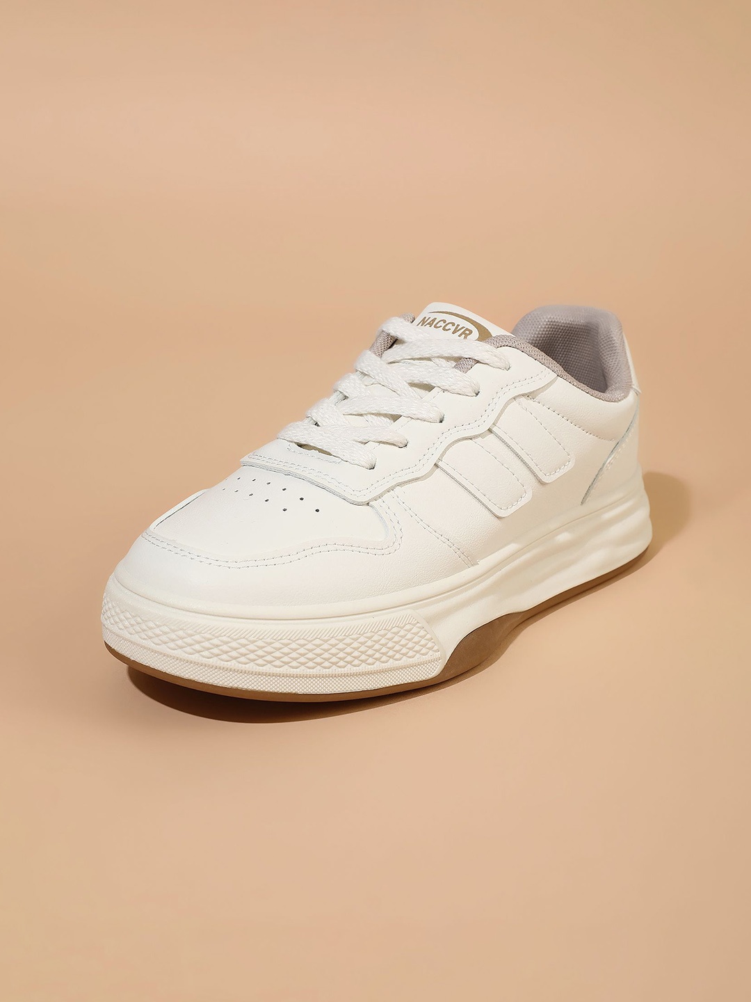 

LULU & SKY Women Perforations PU Round Toe Lace-Ups Sneakers, Khaki