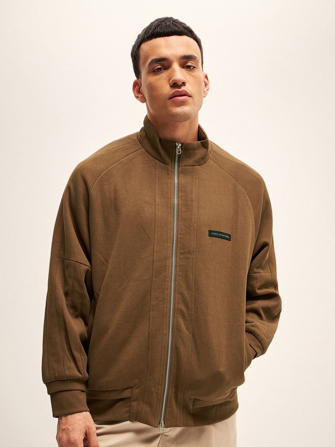 

THE BEAR HOUSE Men Solid Zip-Up Jacket, Brown