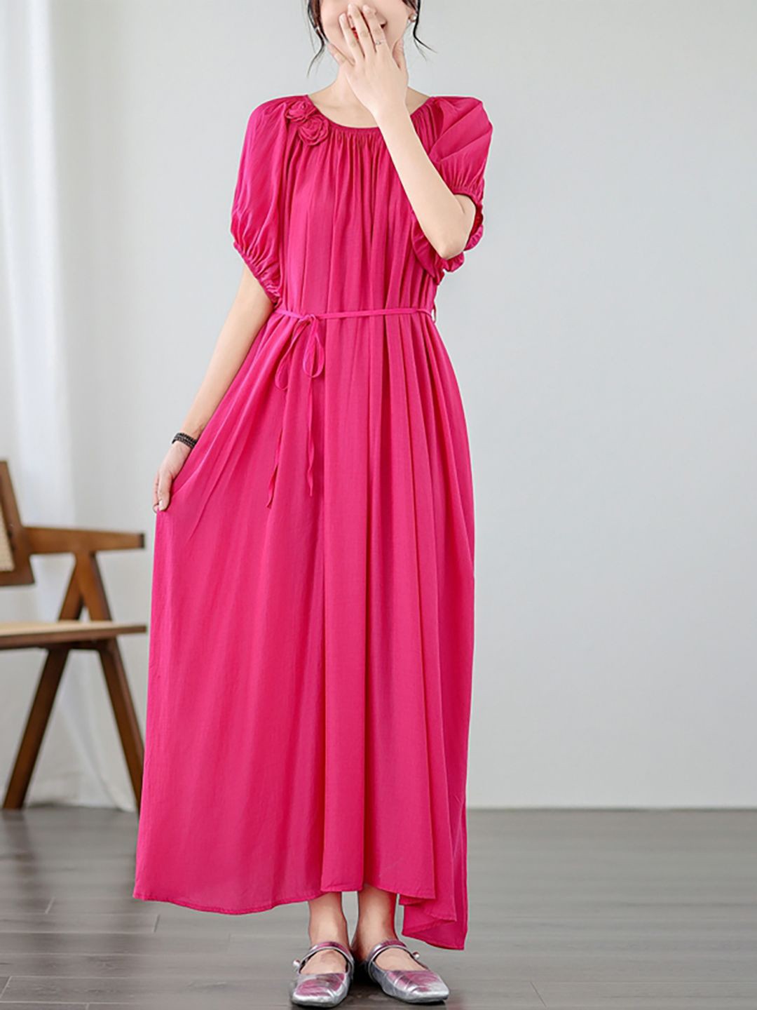 

JC Mode Women Puff Sleeves Maxi Dress, Rose
