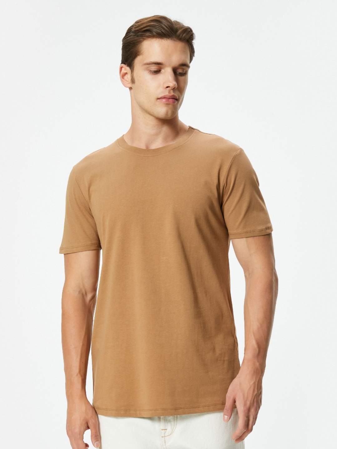 

Koton Men Raw Edge Slim Fit T-shirt, Brown