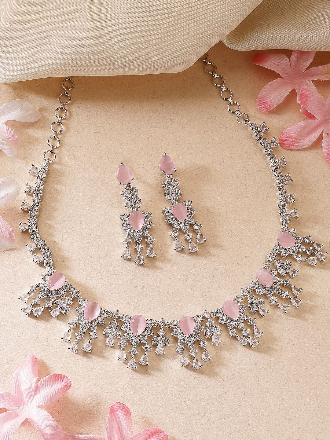 

ADIVA Silver-Plated American Diamond Studded Jewellery Set