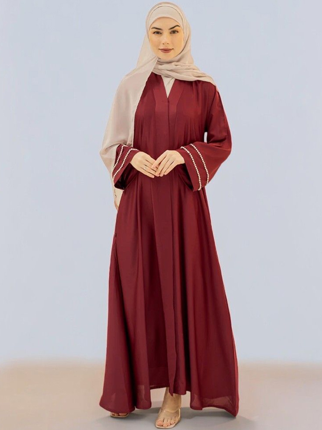

MUSHKIYA Lacework Abaya Burqas With Scarf, Maroon