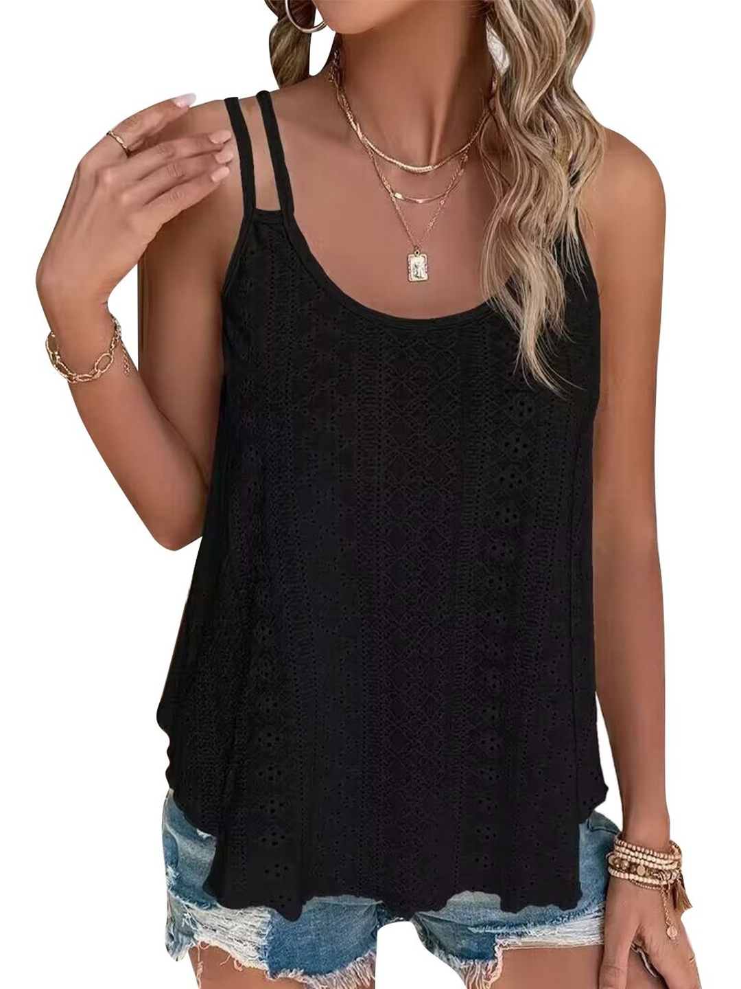 

StyleCast Women Solid Scoop Neck Top, Black