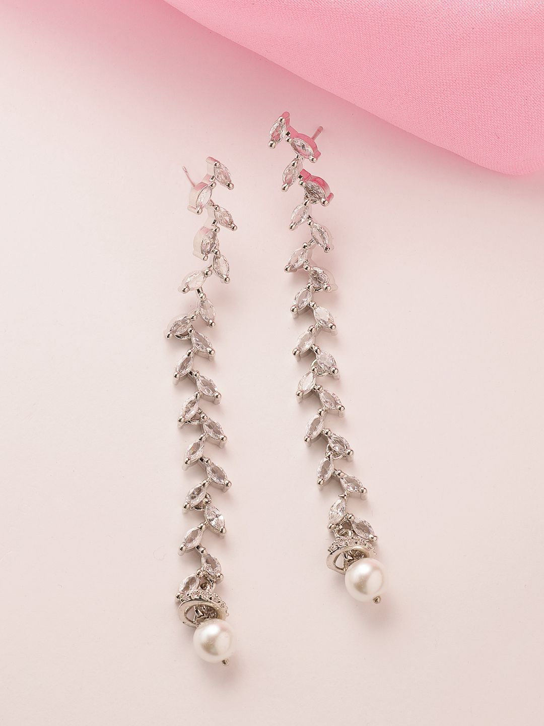 

ADIVA Silver-Plated AD Studded & Beaded Classic Drop Earrings