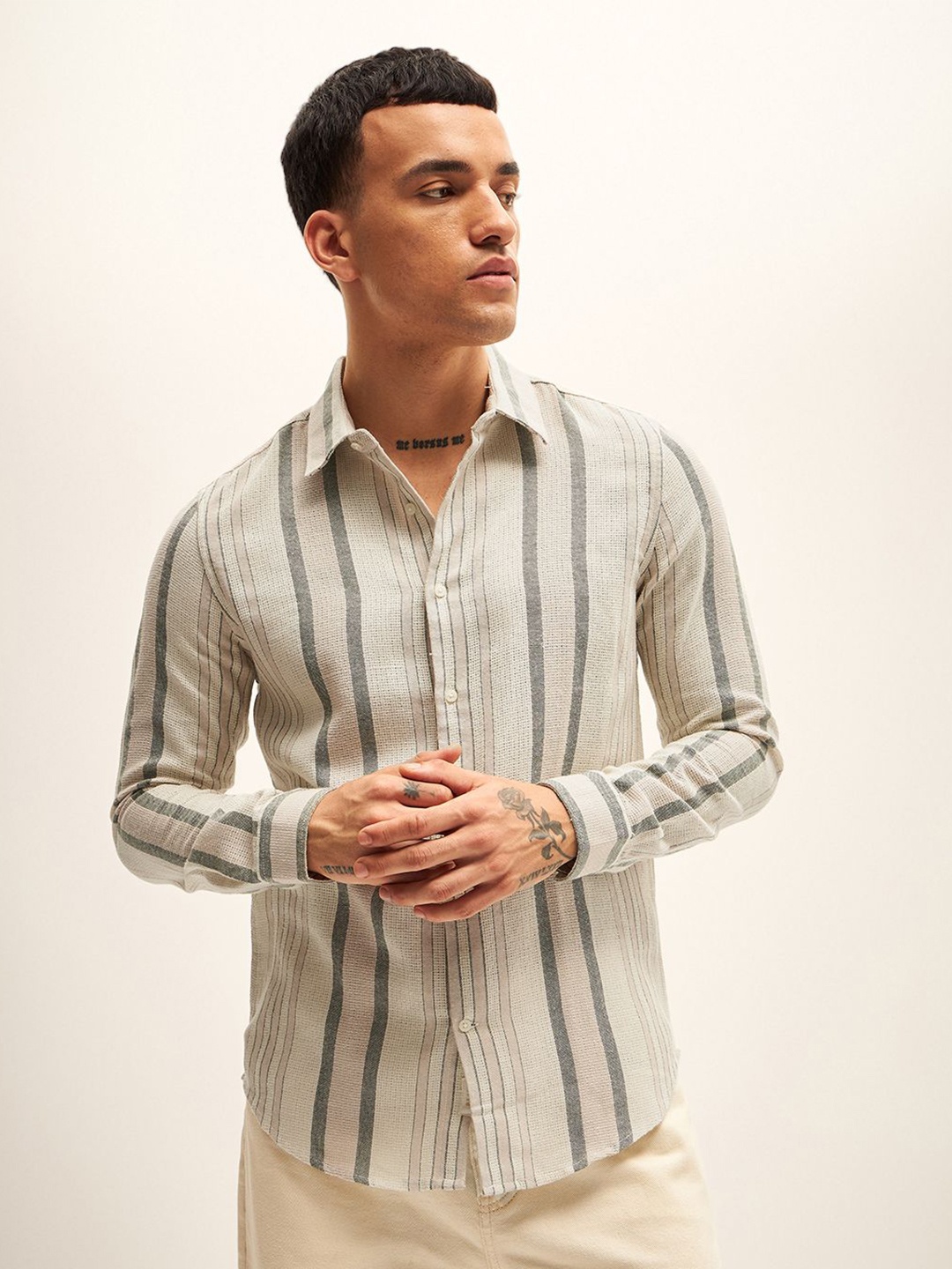 

THE BEAR HOUSE Men Slim Fit Striped Casual Shirt, Pink