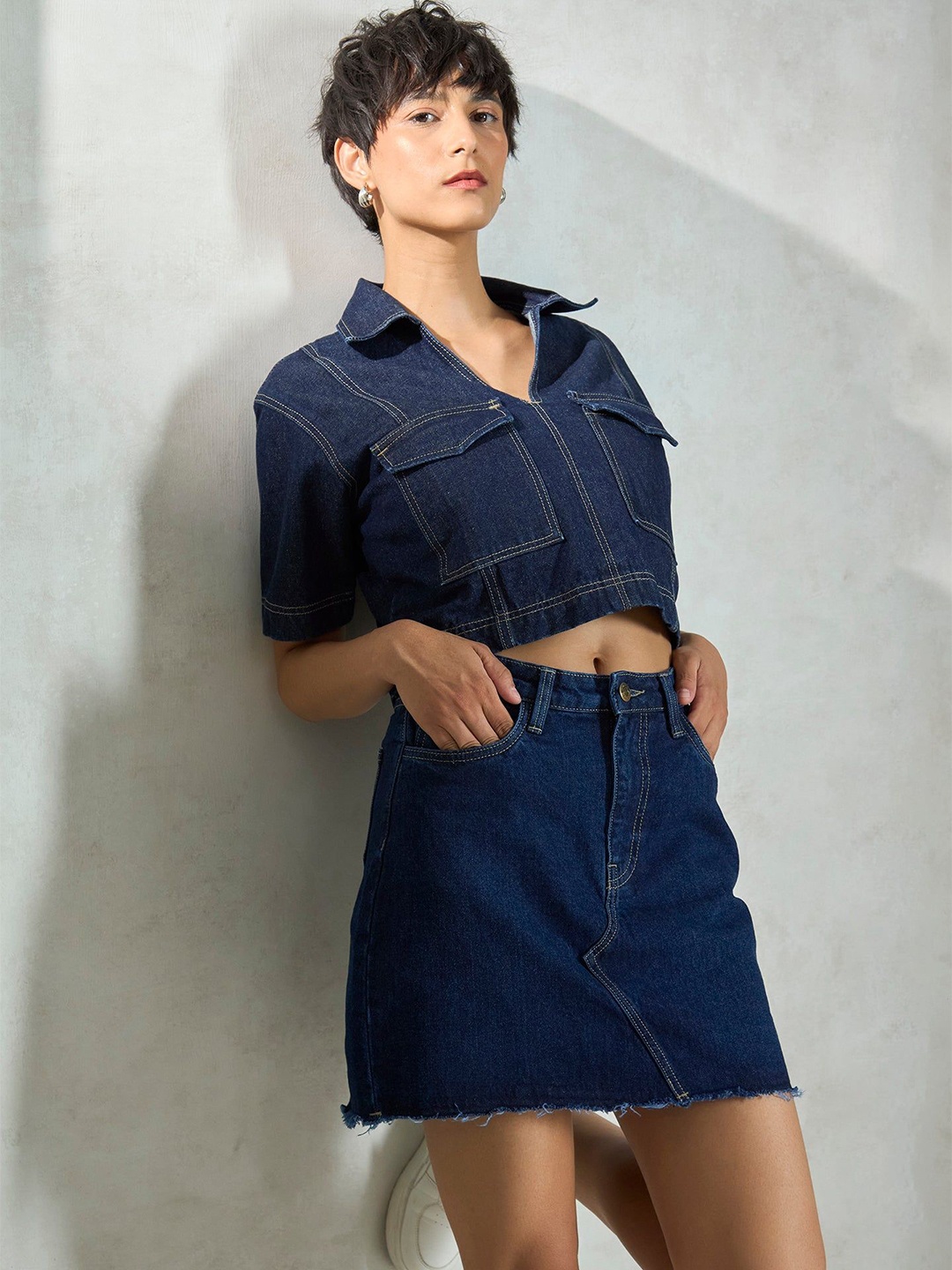 

Virgio Women Pure Cotton Straight Denim Mini Skirts, Blue