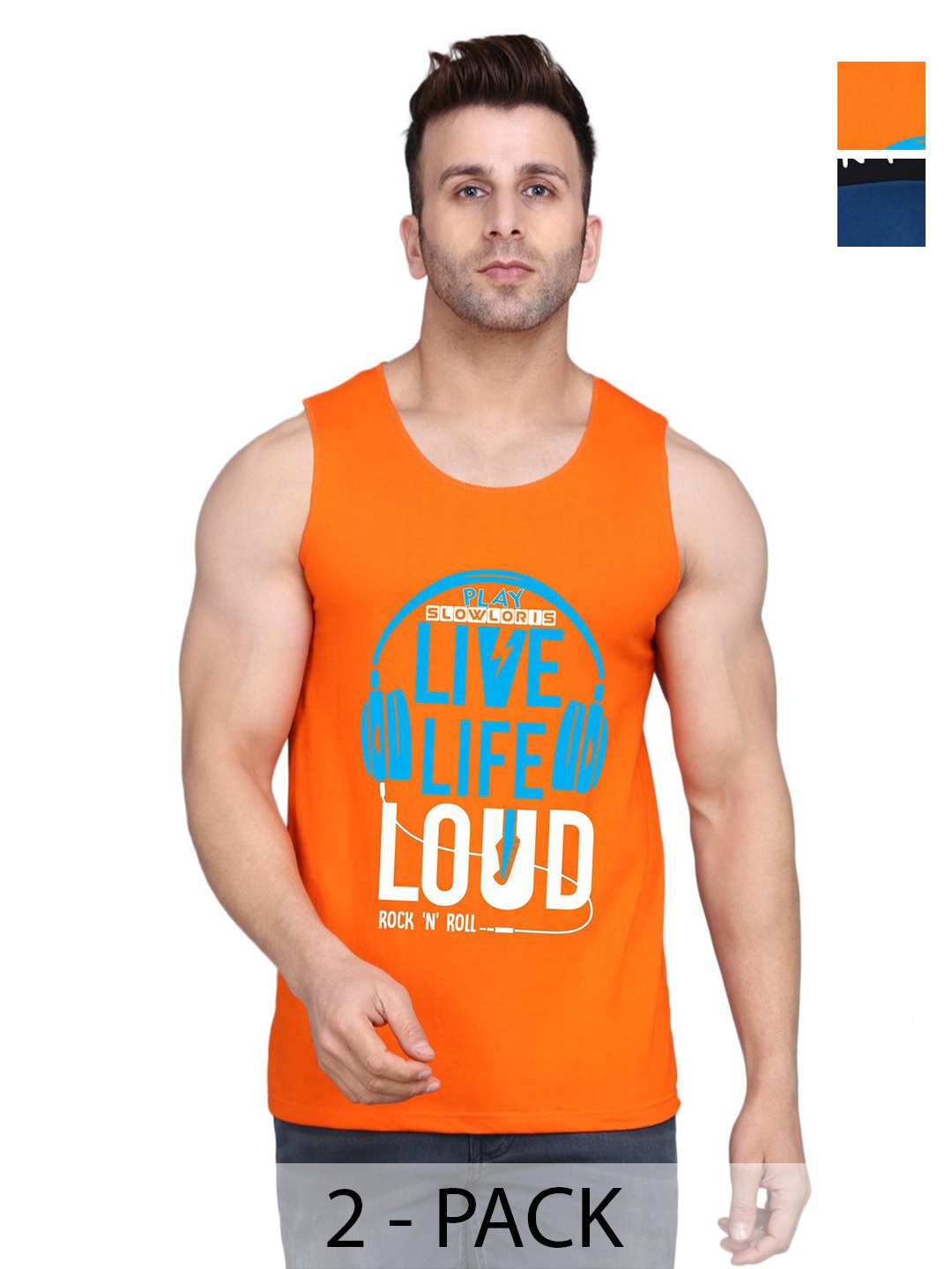 

SLOWLORIS Men Pack Of 2 Typography Printed Round Neck Cotton Slim Fit T-shirts, Orange