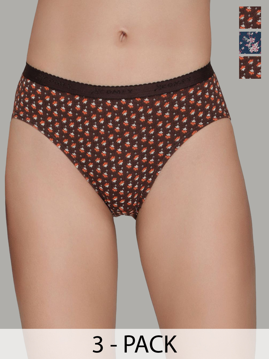 

AMUL COMFY Pack Of 3 Printed Pure Cotton Mid-Rise Hipster Briefs AC-PRPANOE-AF-CB-LB-S-3PC, Brown