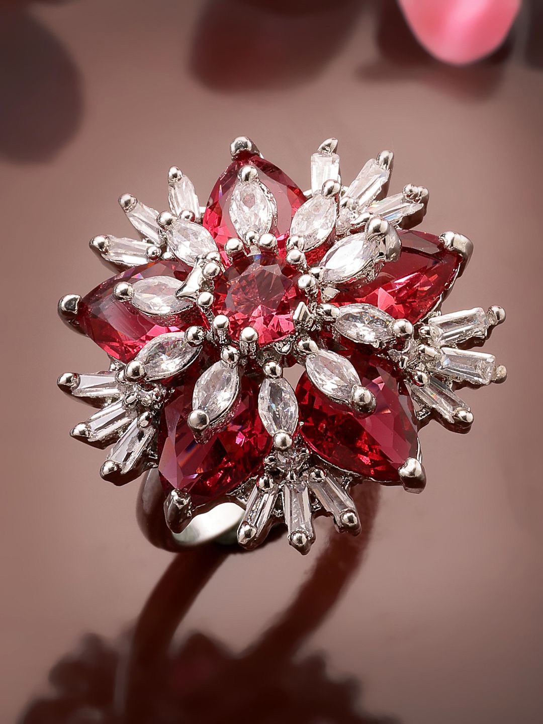 

ADIVA Silver-Plated American Diamond Studded Finger Ring